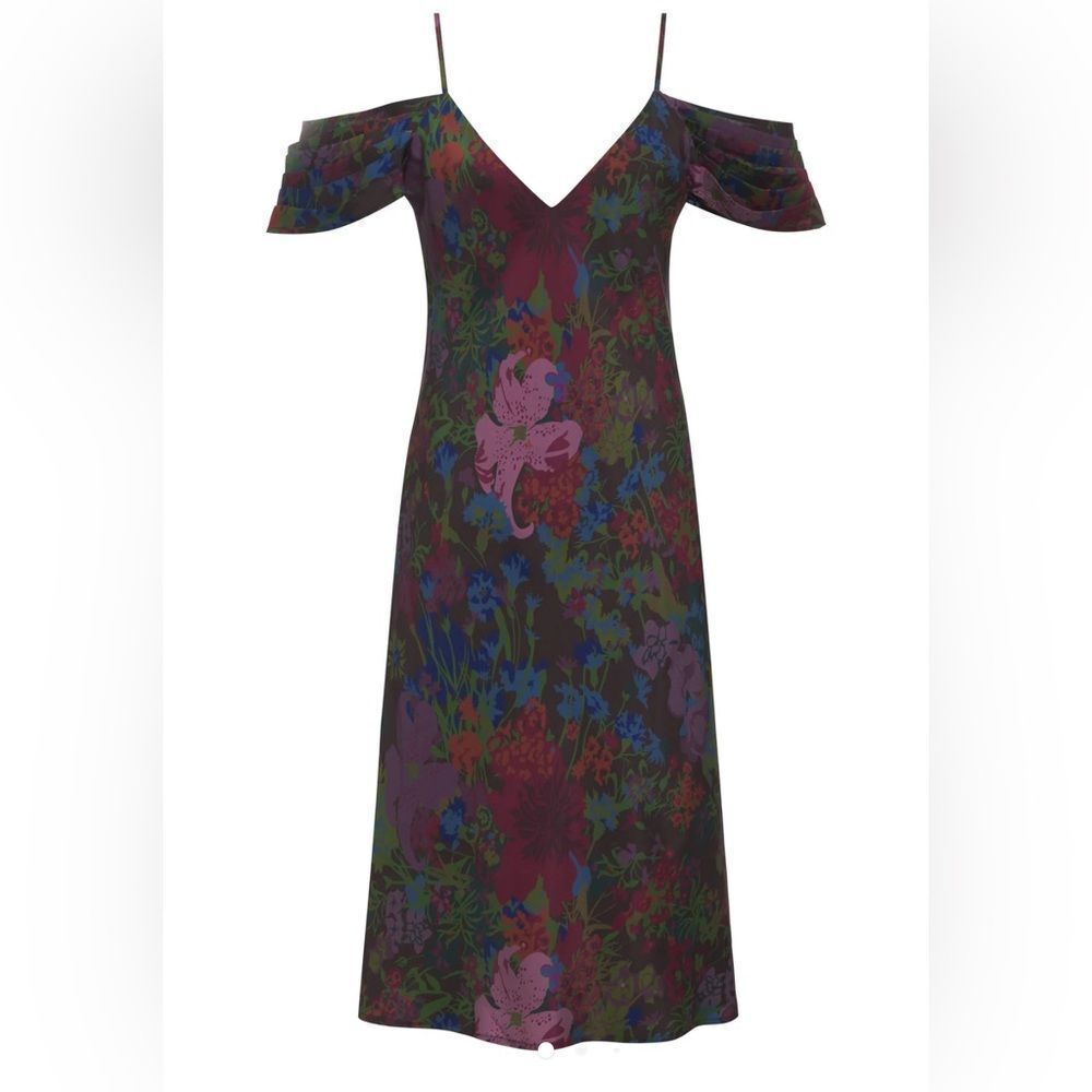 Gold Hawk 100% silk dress Printed Noa Mid Length Slip Dress Chocolate Winter H5